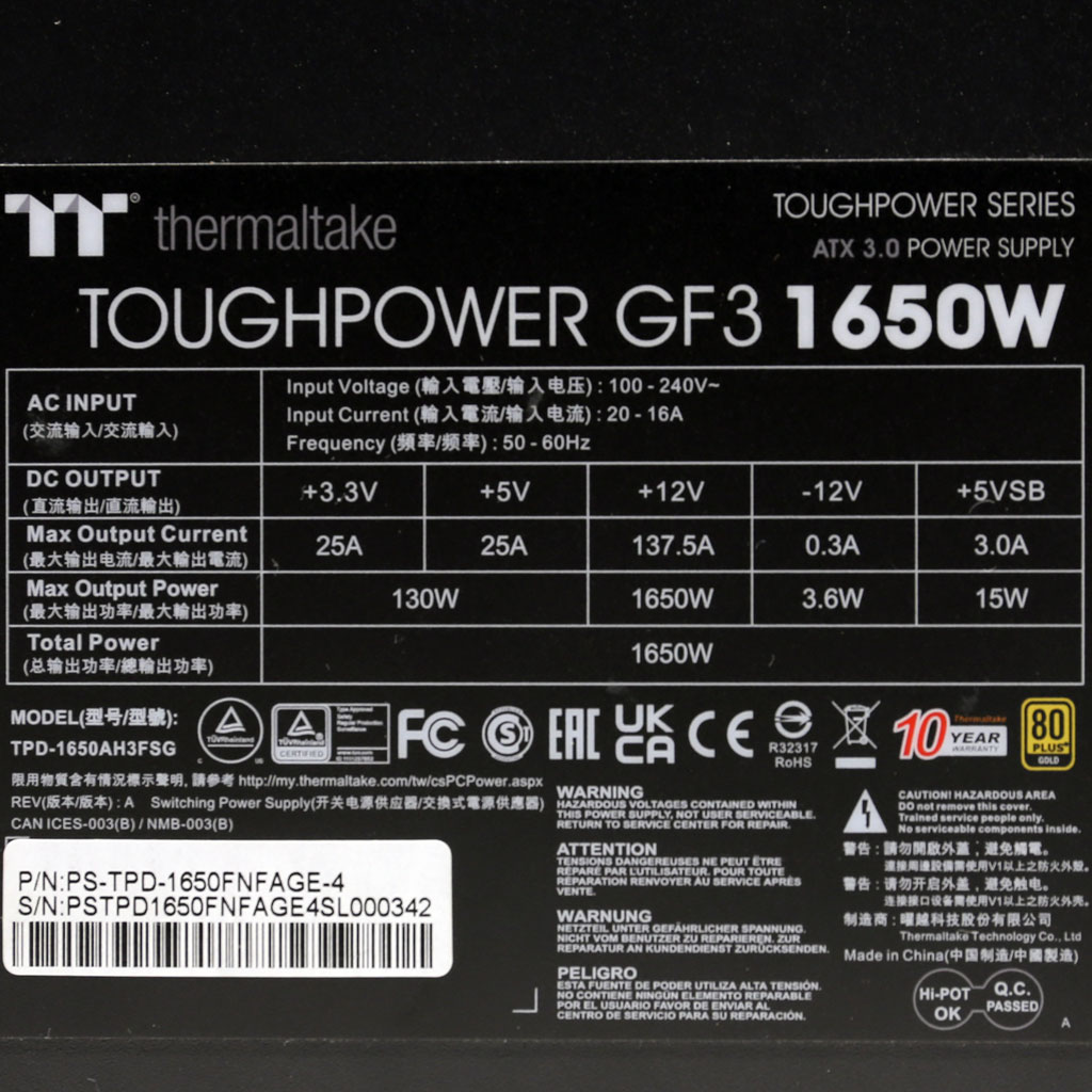 Power specifications label