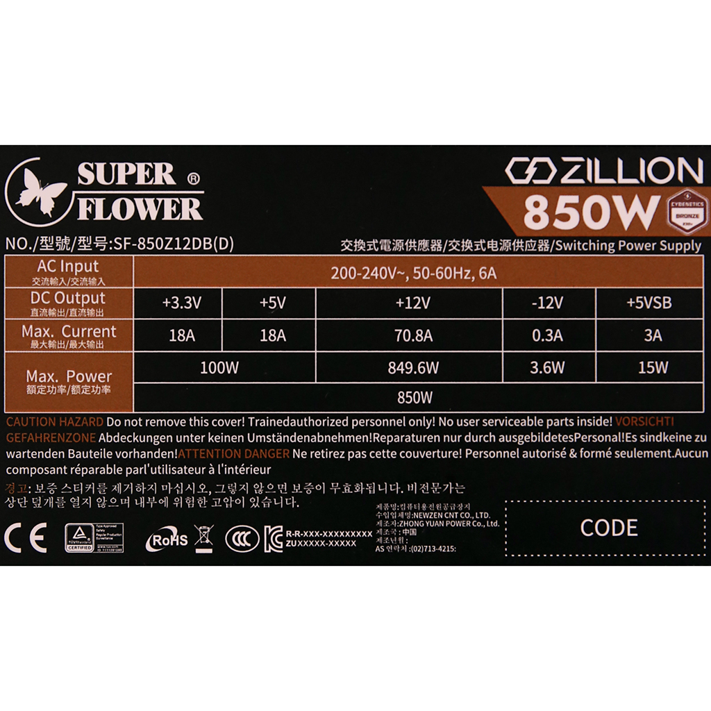 Power specifications label