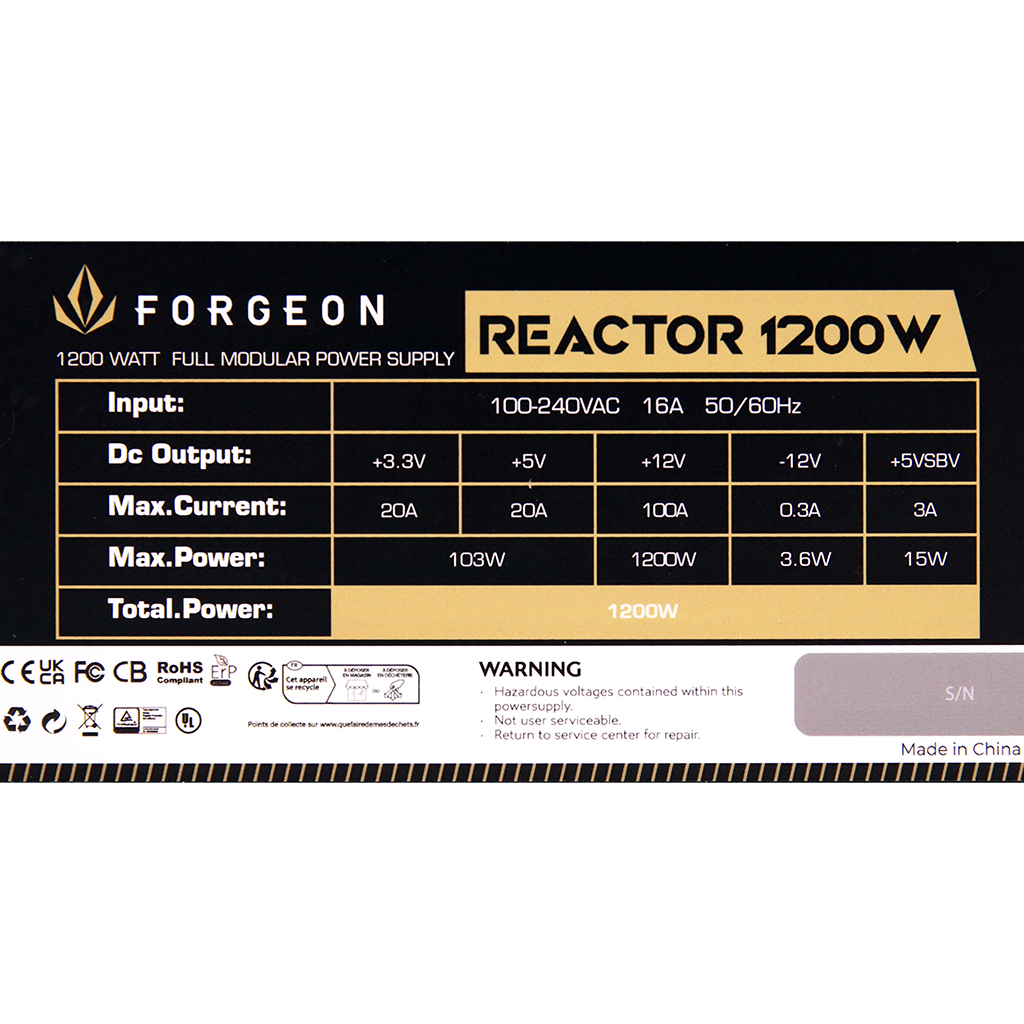 Power specifications label