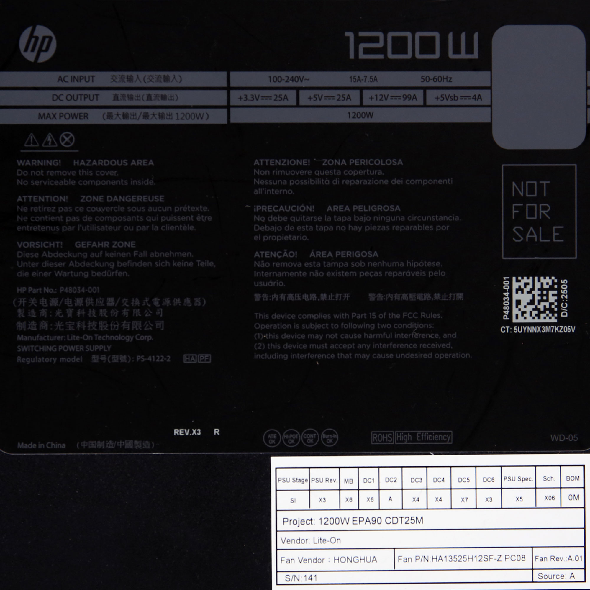 Power specifications label