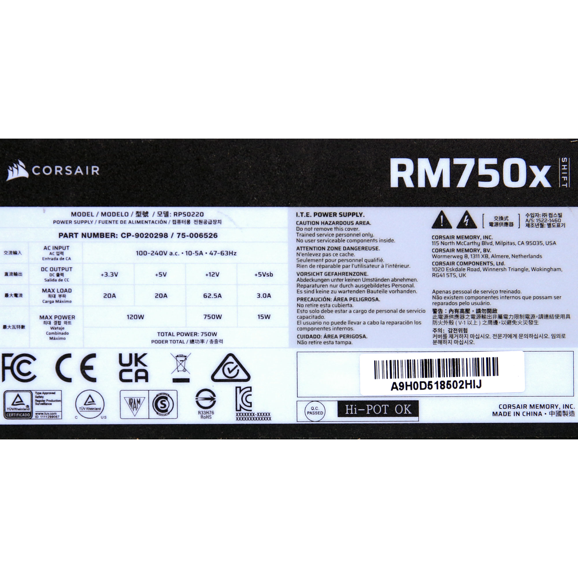 Power specifications label