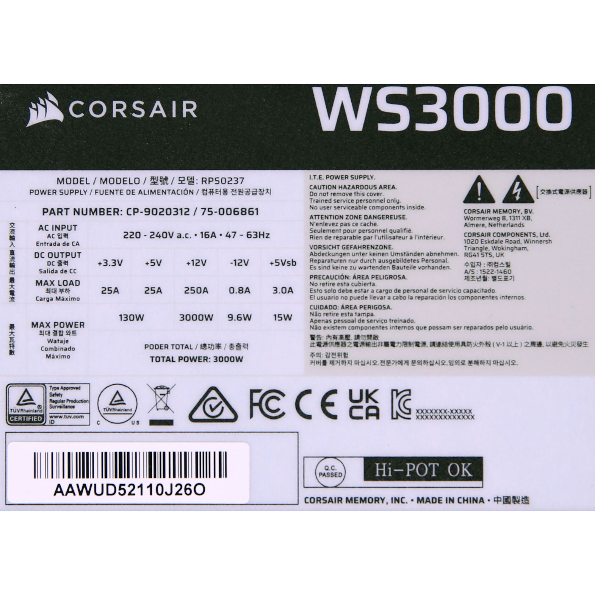 Power specifications label