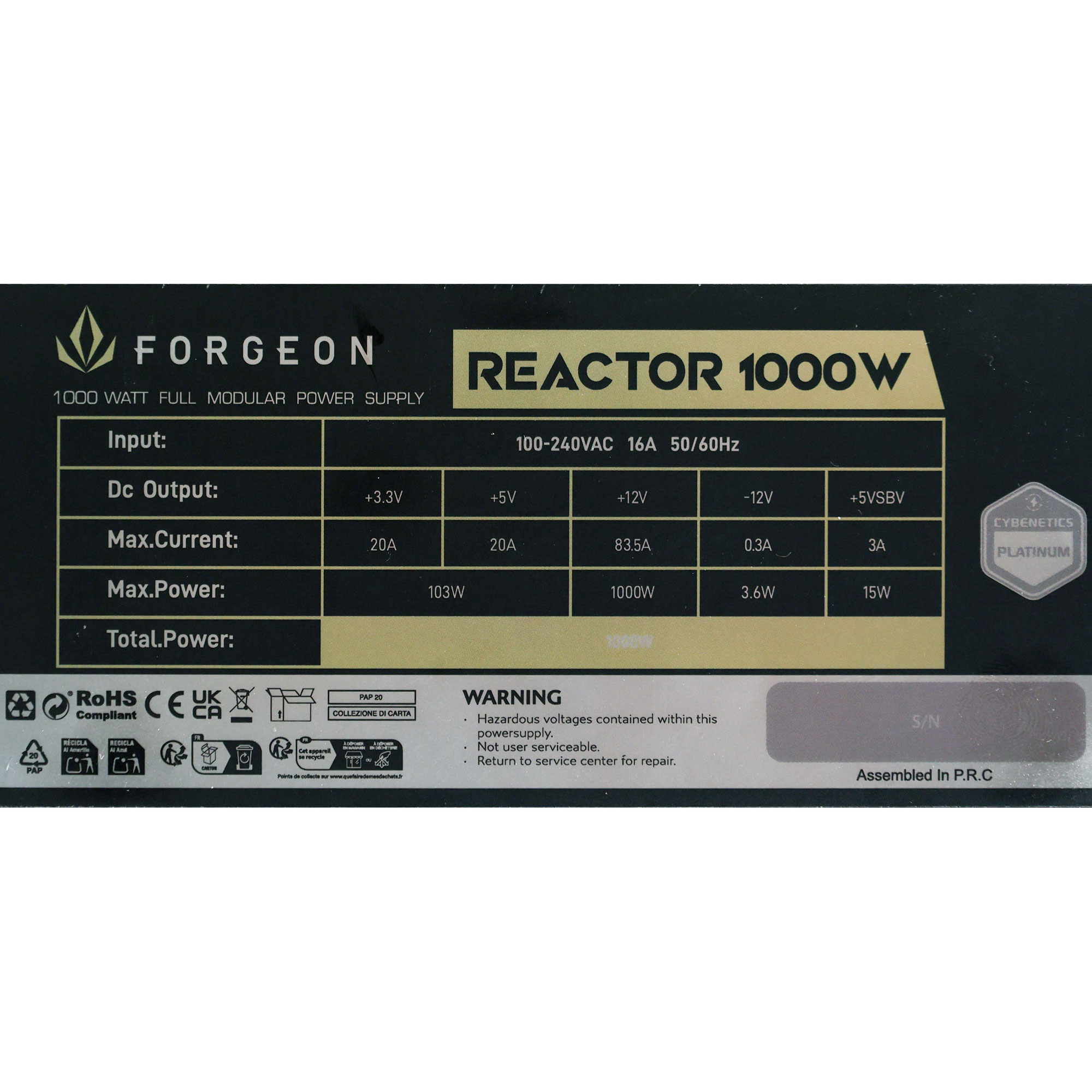 Power specifications label