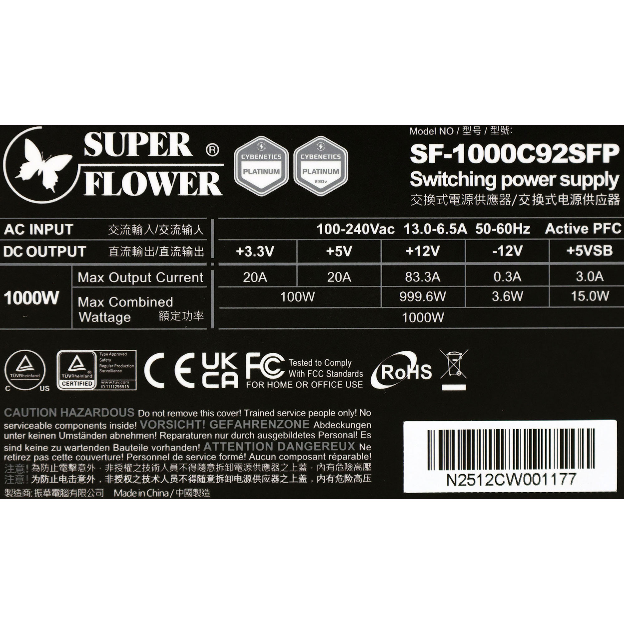 Power specifications label
