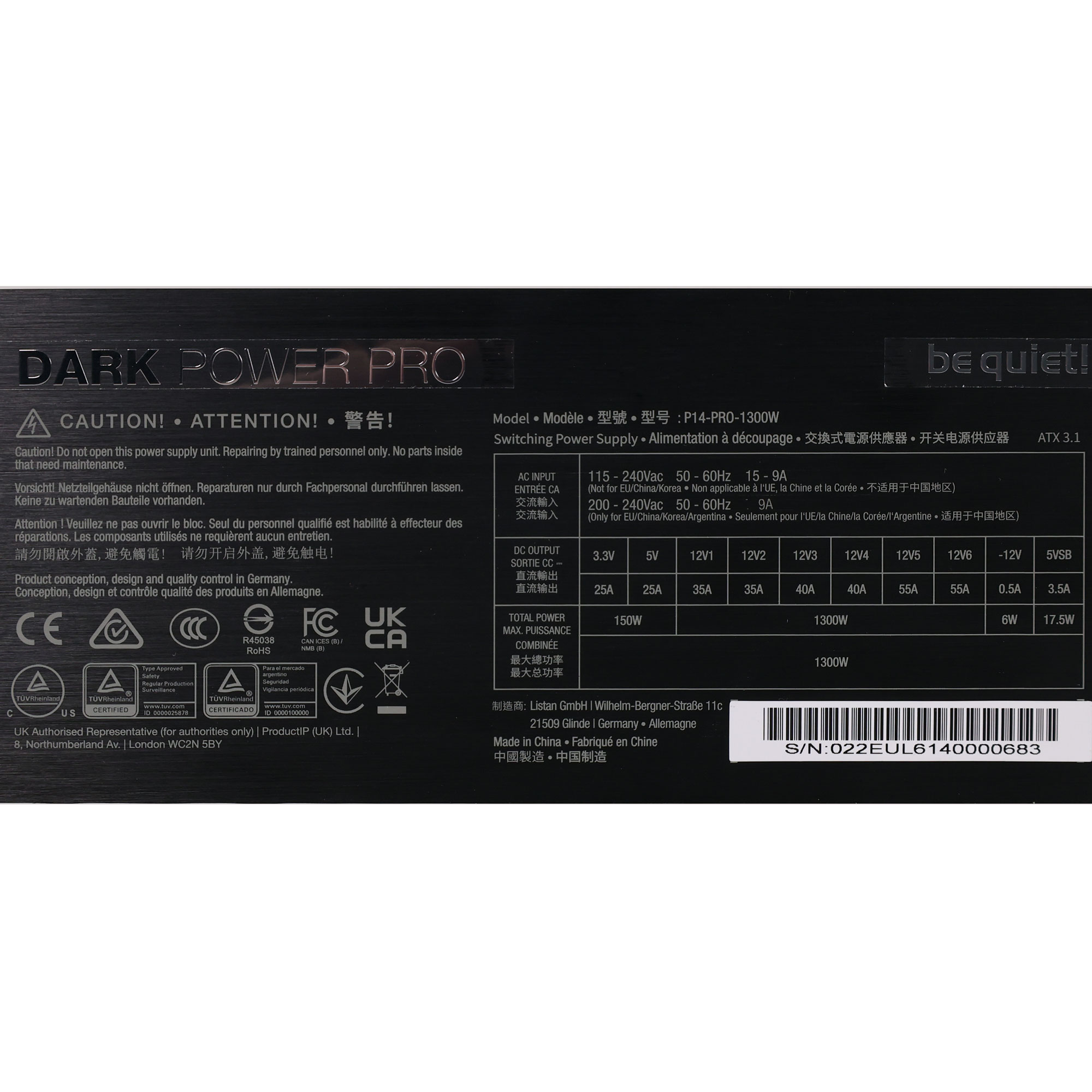Power specifications label