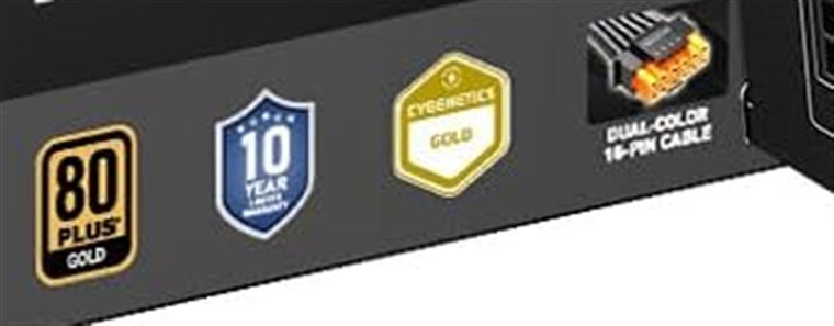 Close-up of the unauthorized Cybenetics Gold badge on the SKYLZOR S-1000A-KA box